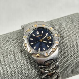 Seiko Watch Womens 26mm Two Tone Blue Dial Date 100M Japan New Battery